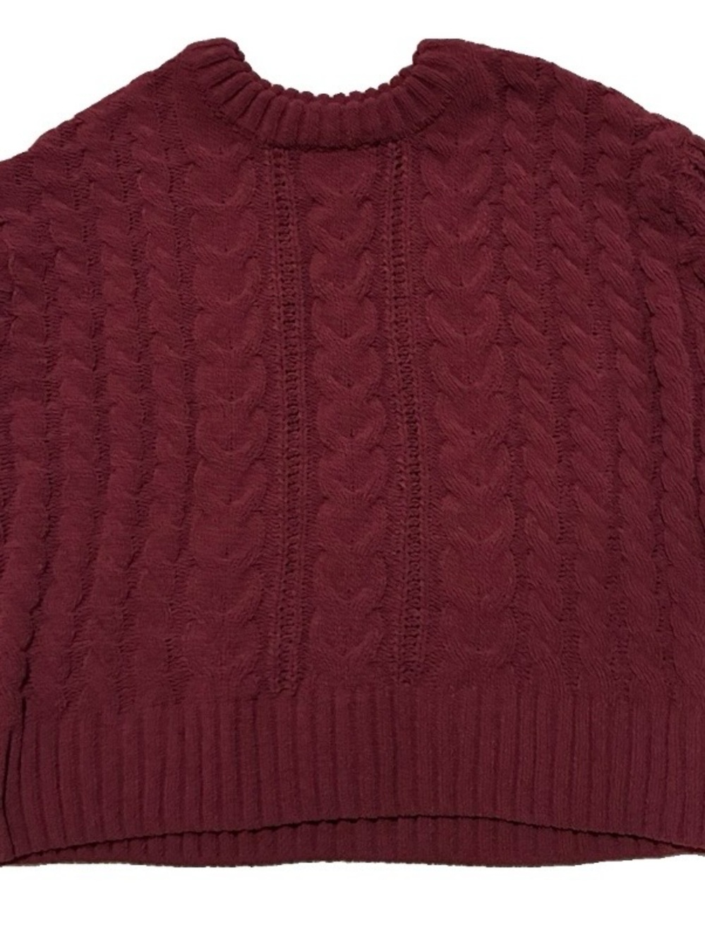 SO Cable Knit Crewneck Sweater - Burgundy
